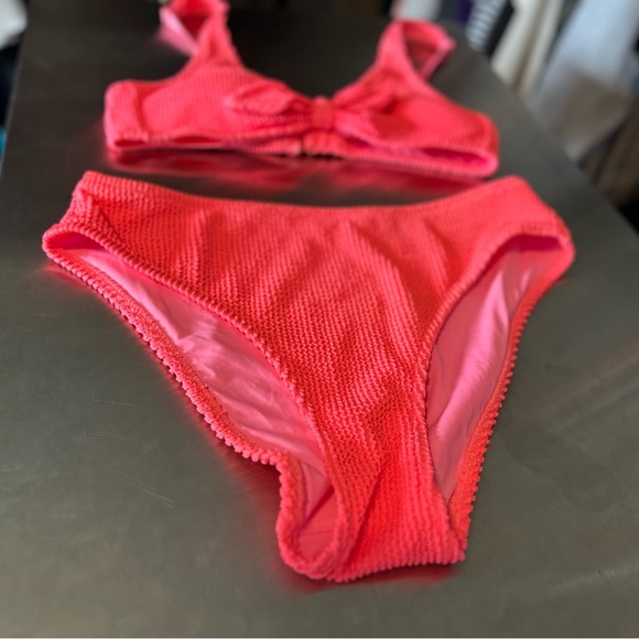 Kendall & Kylie Bikini Striped Laguna Snap Ribbed Knit Hot Pink SZ MEDIUM - Picture 5 of 9
